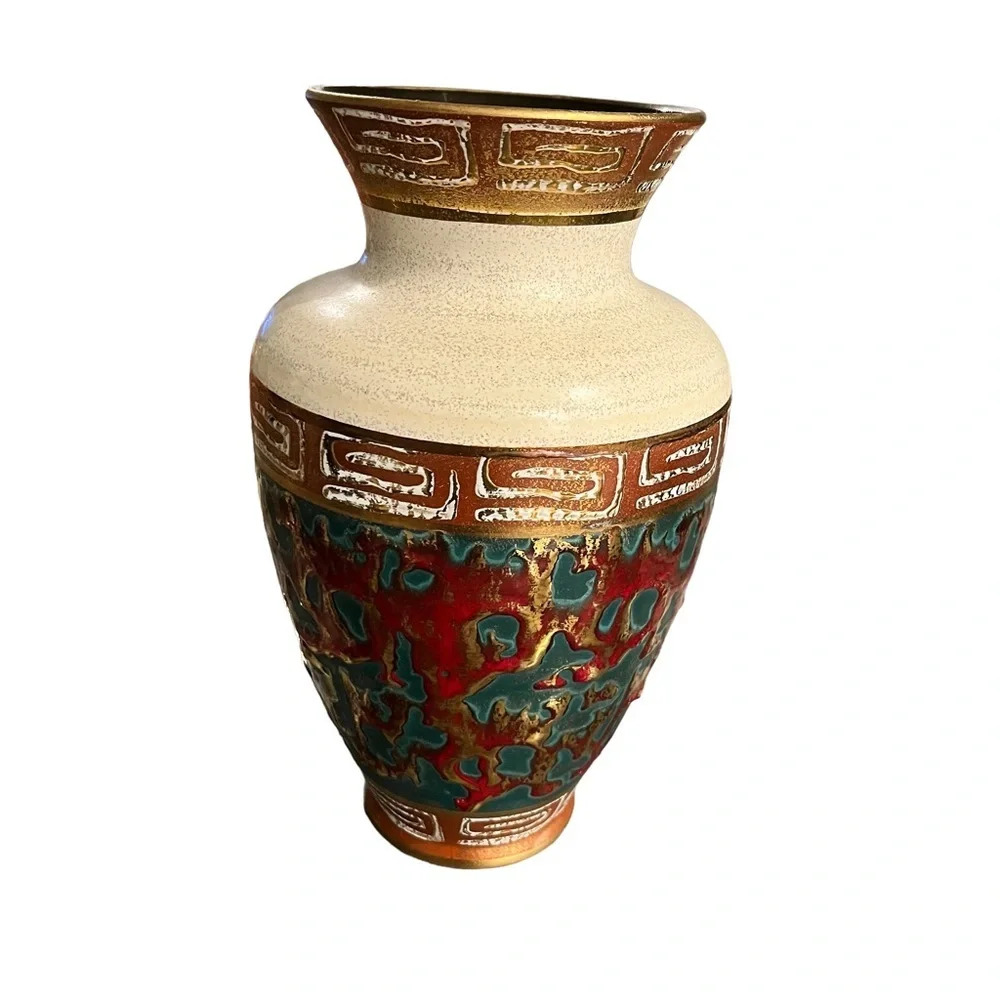 Vintage MCM Vase Greek Key Drip Glaze Made in Germany